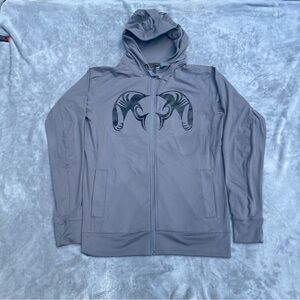 Kuiu Full Zip Hoodie Mens L Big Ram Logo Stretch Gray Nylon Spandex